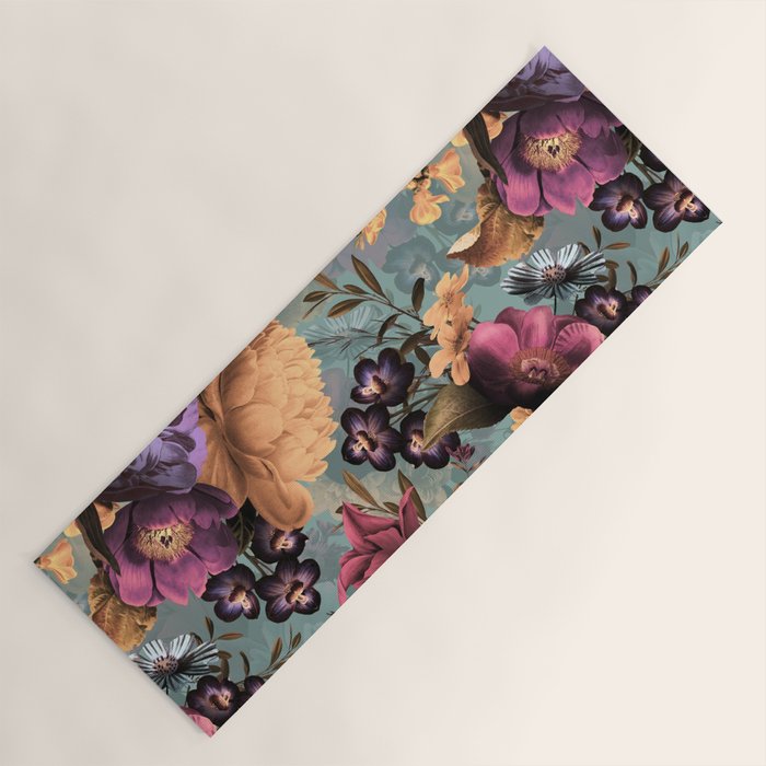 Vintage & Shabby Chic - Grey Botanical Lush Flowers Evening Garden Yoga Mat Gallery Image 1