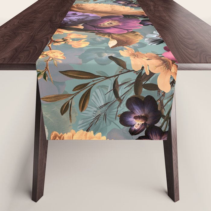 Vintage & Shabby Chic - Grey Botanical Lush Flowers Evening Garden Table Runner Gallery Image 1