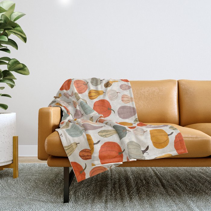 Autumn Pumpkins and Squash Throw Blanket Gallery Image 1