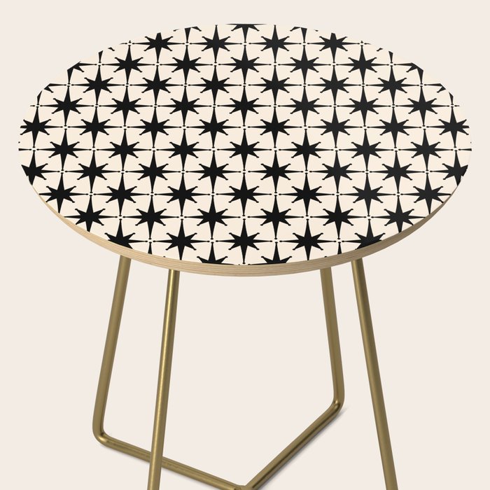 Midcentury Modern Atomic Age Starburst Pattern in Black and Almond Cream Side Table Gallery Image 2