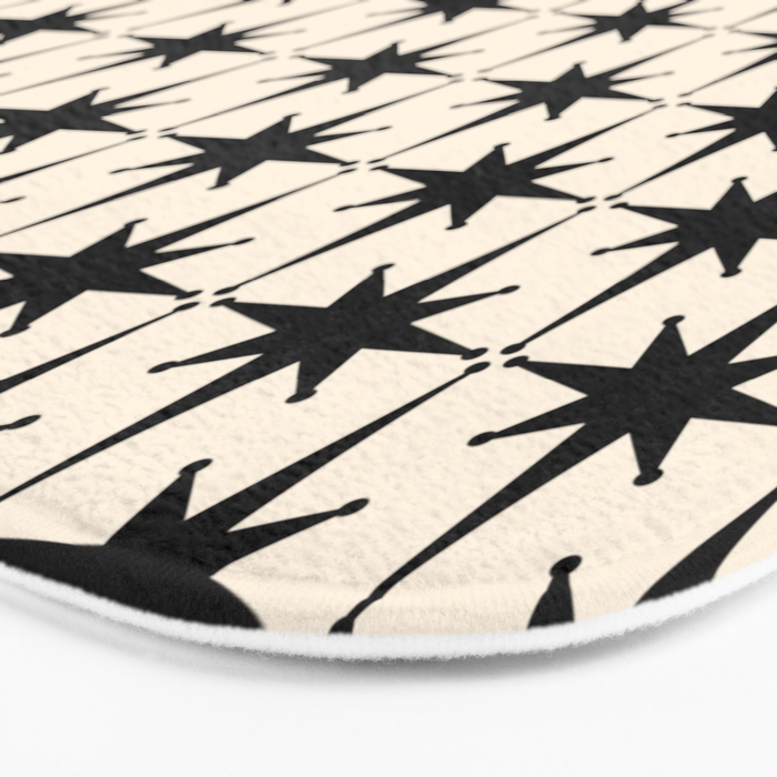 Midcentury Modern Atomic Age Starburst Pattern in Black and Almond Cream Bath Mat Gallery Image 3