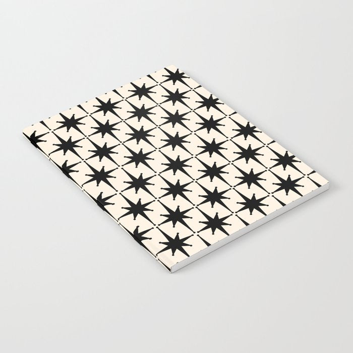 Midcentury Modern Atomic Age Starburst Pattern in Black and Almond Cream Notebook Gallery Image 2