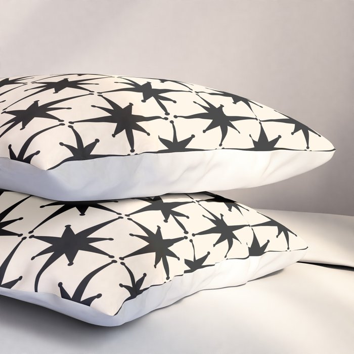 Midcentury Modern Atomic Age Starburst Pattern in Black and Almond Cream Pillow Sham Gallery Image 3