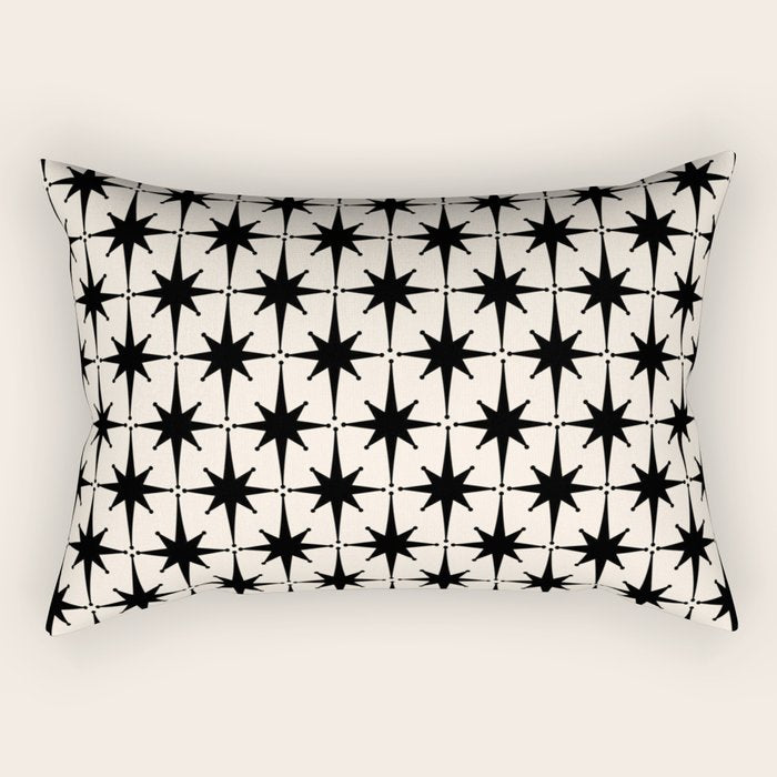 Midcentury Modern Atomic Age Starburst Pattern in Black and Almond Cream Rectangular Pillow Gallery Image 1