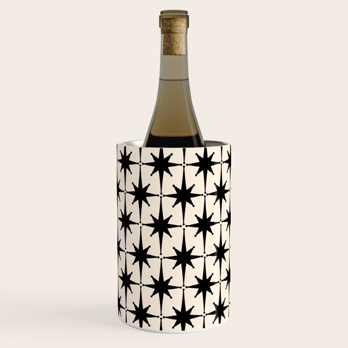 Midcentury Modern Atomic Age Starburst Pattern in Black and Almond Cream Wine Chiller Gallery Image 2