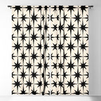 Midcentury Modern Atomic Age Starburst Pattern in Black and Almond Cream Window Curtain Gallery Image 5