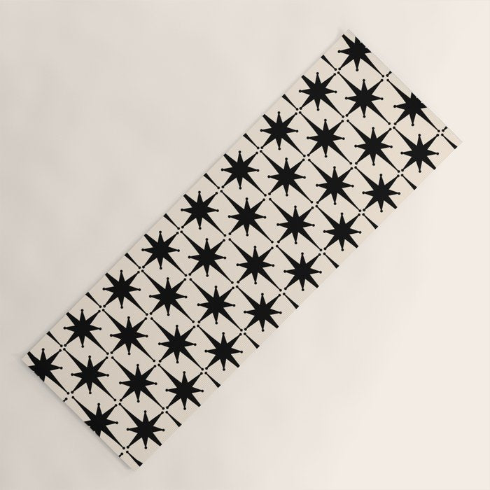 Midcentury Modern Atomic Age Starburst Pattern in Black and Almond Cream Yoga Mat Gallery Image 1