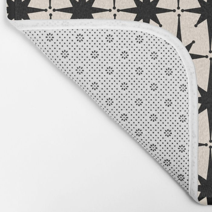 Midcentury Modern Atomic Age Starburst Pattern in Black and Almond Cream Bath Mat Gallery Image 2