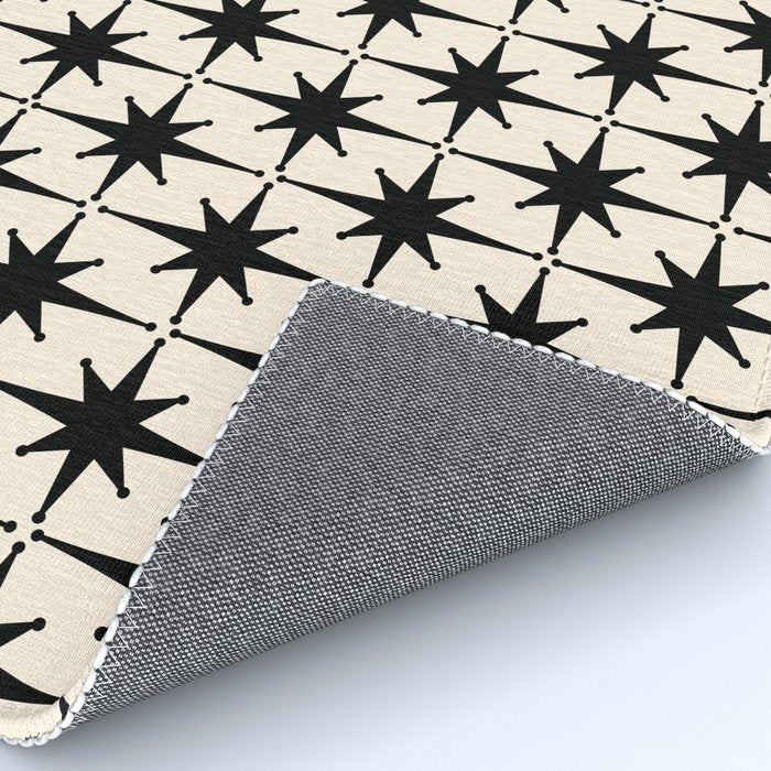 Midcentury Modern Atomic Age Starburst Pattern in Black and Almond Cream Rug Gallery Image 4