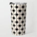 Midcentury Modern Atomic Age Starburst Pattern in Black and Almond Cream Travel Mug Gallery Image 3