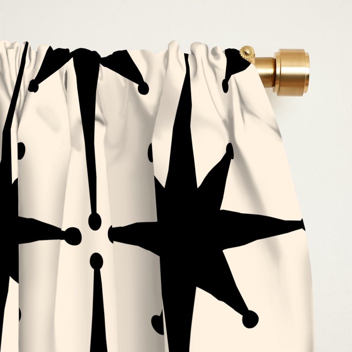 Midcentury Modern Atomic Age Starburst Pattern in Black and Almond Cream Window Curtain Gallery Image 2