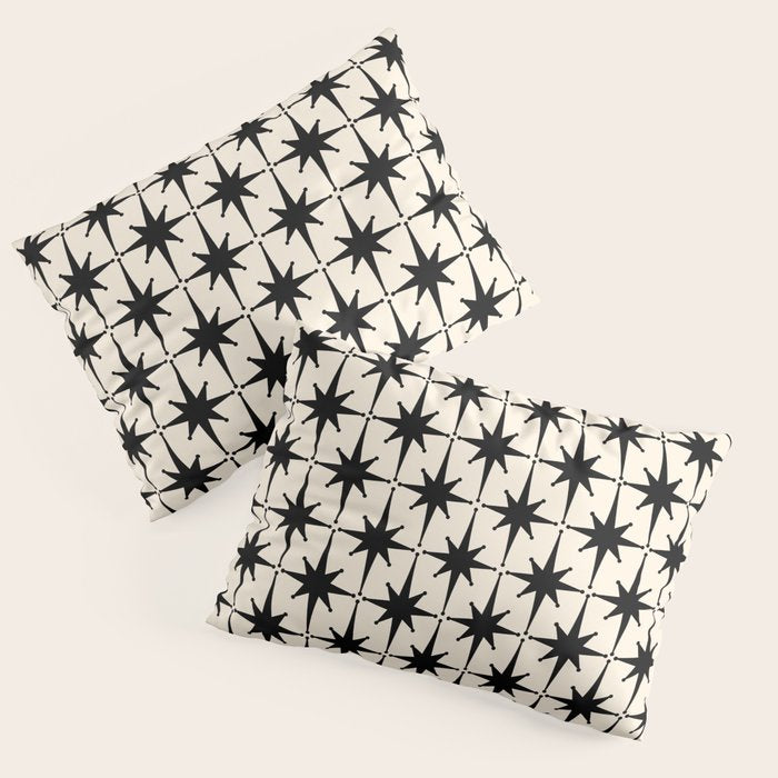 Midcentury Modern Atomic Age Starburst Pattern in Black and Almond Cream Pillow Sham Gallery Image 1