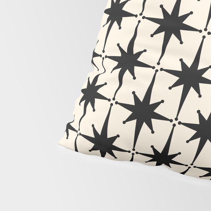 Midcentury Modern Atomic Age Starburst Pattern in Black and Almond Cream Pillow Sham Gallery Image 4