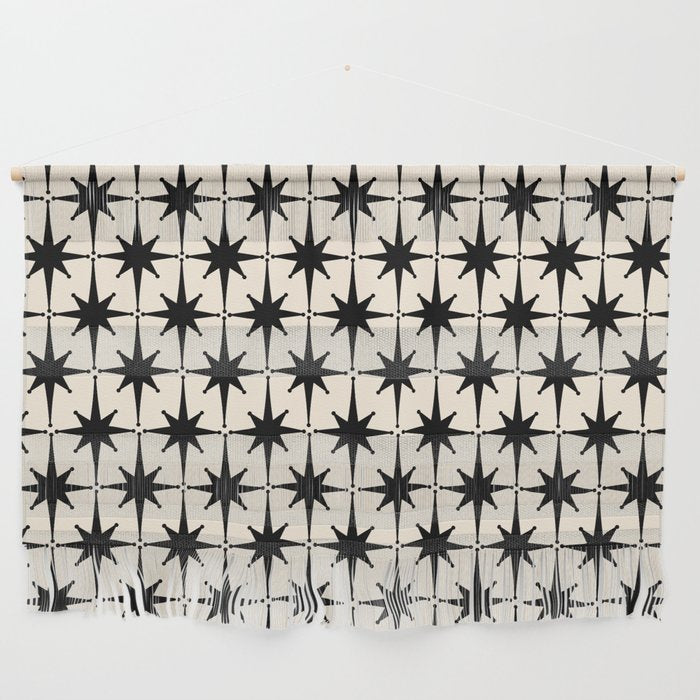 Midcentury Modern Atomic Age Starburst Pattern in Black and Almond Cream Wall Hanging Gallery Image 1
