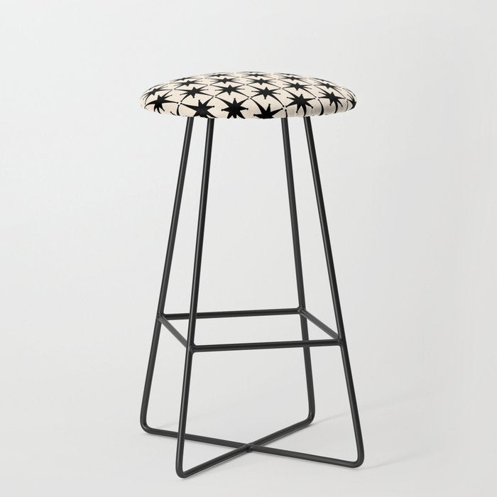 Midcentury Modern Atomic Age Starburst Pattern in Black and Almond Cream Stool Gallery Image 1