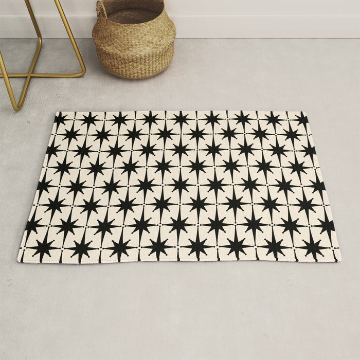 Midcentury Modern Atomic Age Starburst Pattern in Black and Almond Cream Rug Gallery Image 1