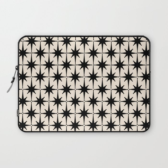 Midcentury Modern Atomic Age Starburst Pattern in Black and Almond Cream Laptop Sleeve Gallery Image 1