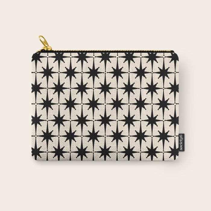Midcentury Modern Atomic Age Starburst Pattern in Black and Almond Cream Carry All Pouch Gallery Image 1