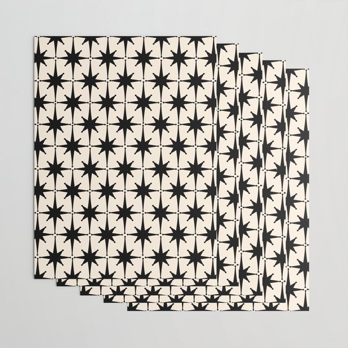 Midcentury Modern Atomic Age Starburst Pattern in Black and Almond Cream Wrapping Paper Gallery Image 3