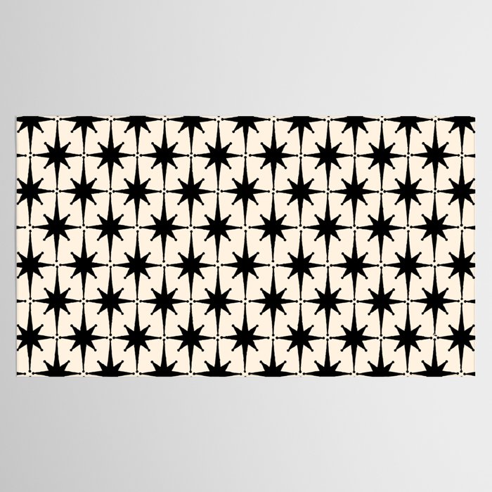Midcentury Modern Atomic Age Starburst Pattern in Black and Almond Cream Tablecloth Gallery Image 2