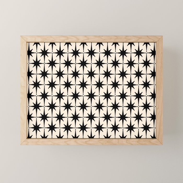 Midcentury Modern Atomic Age Starburst Pattern in Black and Almond Cream Mini Art Print Gallery Image 1