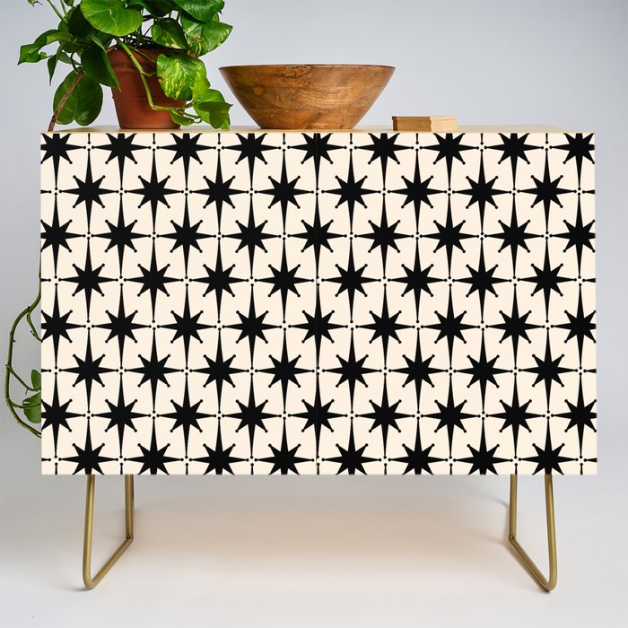 Midcentury Modern Atomic Age Starburst Pattern in Black and Almond Cream Credenza Gallery Image 1