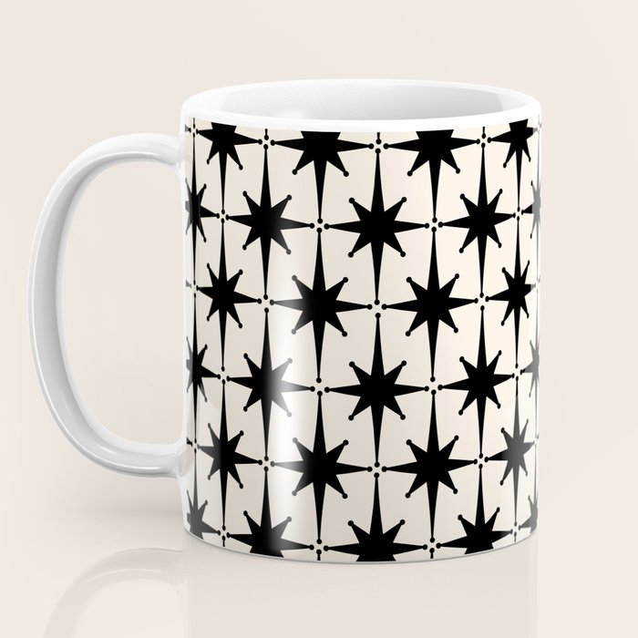Midcentury Modern Atomic Age Starburst Pattern in Black and Almond Cream Coffee Mug Gallery Image 3