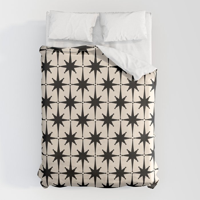 Midcentury Modern Atomic Age Starburst Pattern in Black and Almond Cream Duvet Cover Gallery Image 6