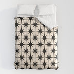 Midcentury Modern Atomic Age Starburst Pattern in Black and Almond Cream Duvet Cover Gallery Image 6