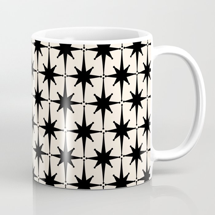 Midcentury Modern Atomic Age Starburst Pattern in Black and Almond Cream Coffee Mug Gallery Image 1
