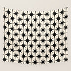 Midcentury Modern Atomic Age Starburst Pattern in Black and Almond Cream Wall Tapestry Gallery Image 4