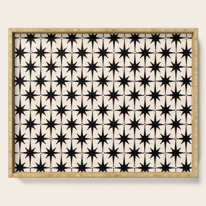 Midcentury Modern Atomic Age Starburst Pattern in Black and Almond Cream Serving Tray Gallery Image 1