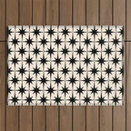 Midcentury Modern Atomic Age Starburst Pattern in Black and Almond Cream Outdoor Rug Gallery Image 1