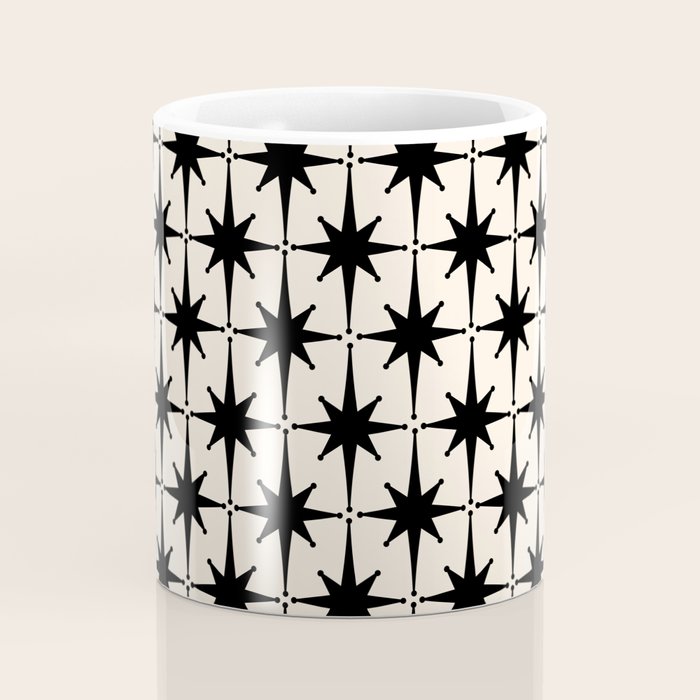 Midcentury Modern Atomic Age Starburst Pattern in Black and Almond Cream Coffee Mug Gallery Image 4
