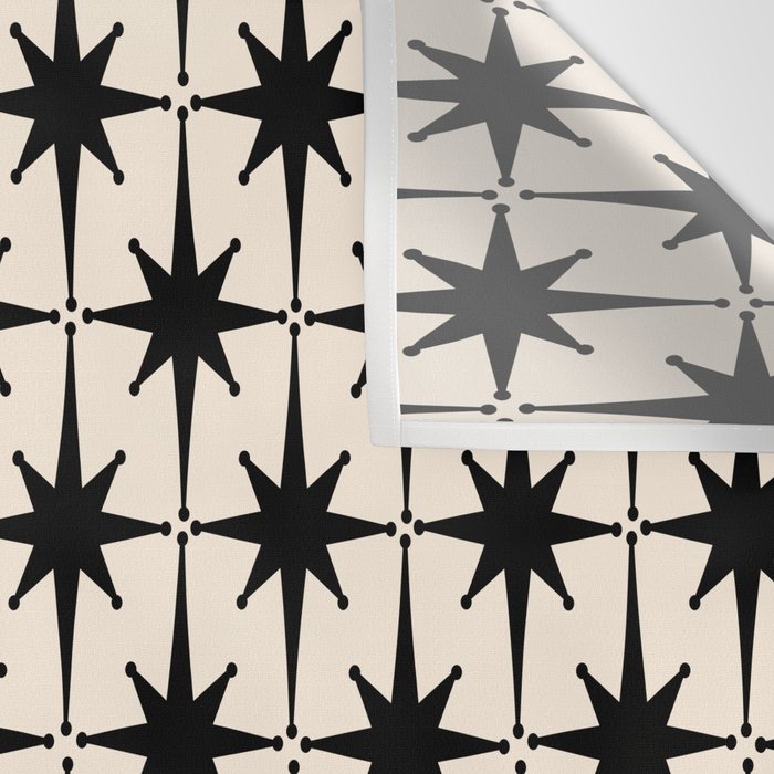 Midcentury Modern Atomic Age Starburst Pattern in Black and Almond Cream Wall Tapestry Gallery Image 3