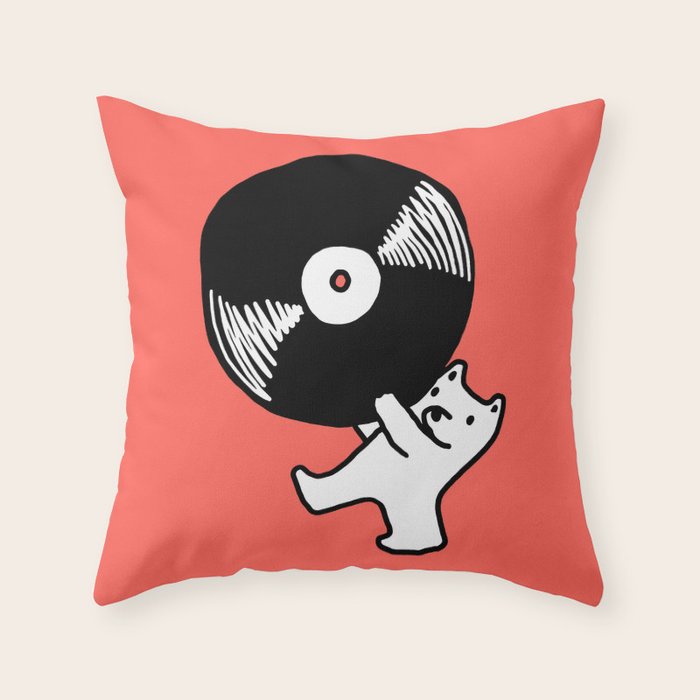 Record bear Throw Pillow Gallery Image 1