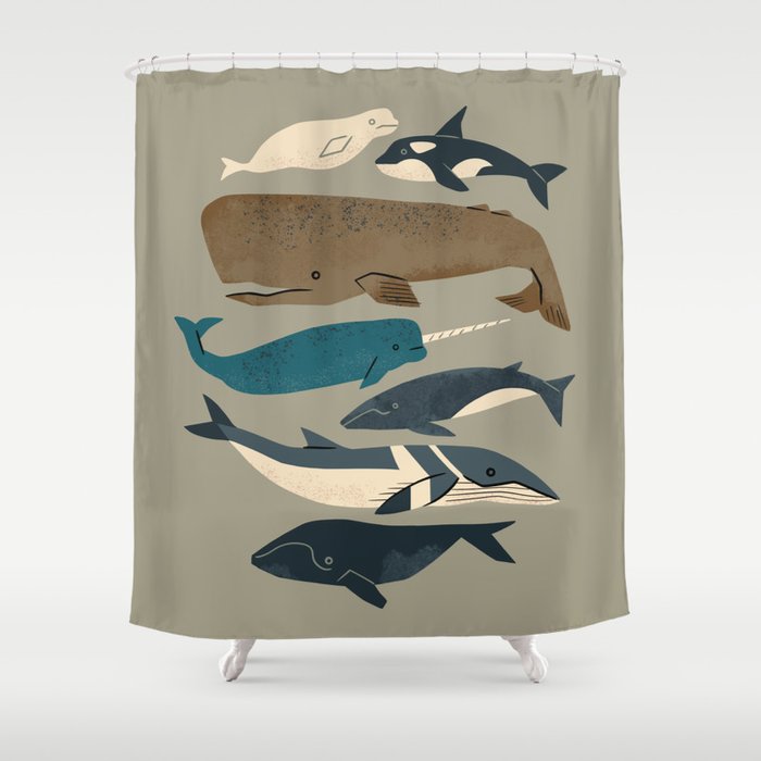 Whales Ahoy (Gray) Shower Curtain Gallery Image 1