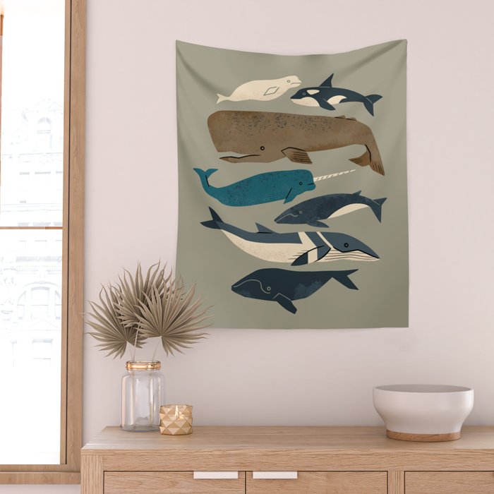 Whales Ahoy (Gray) Wall Tapestry Gallery Image 2