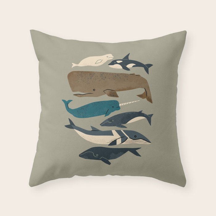 Whales Ahoy (Gray) Throw Pillow Gallery Image 1