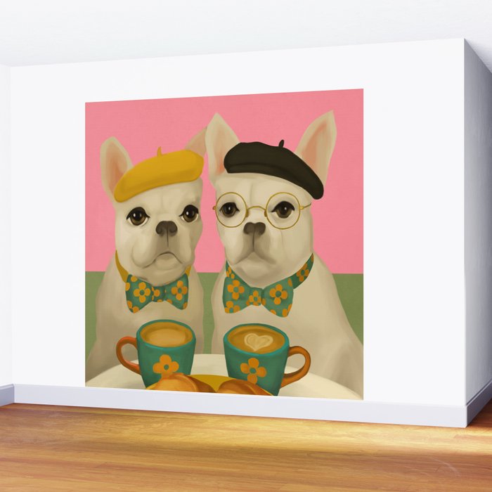 French Bulldogs at Breakfast Cafe Wall Mural Gallery Image 2
