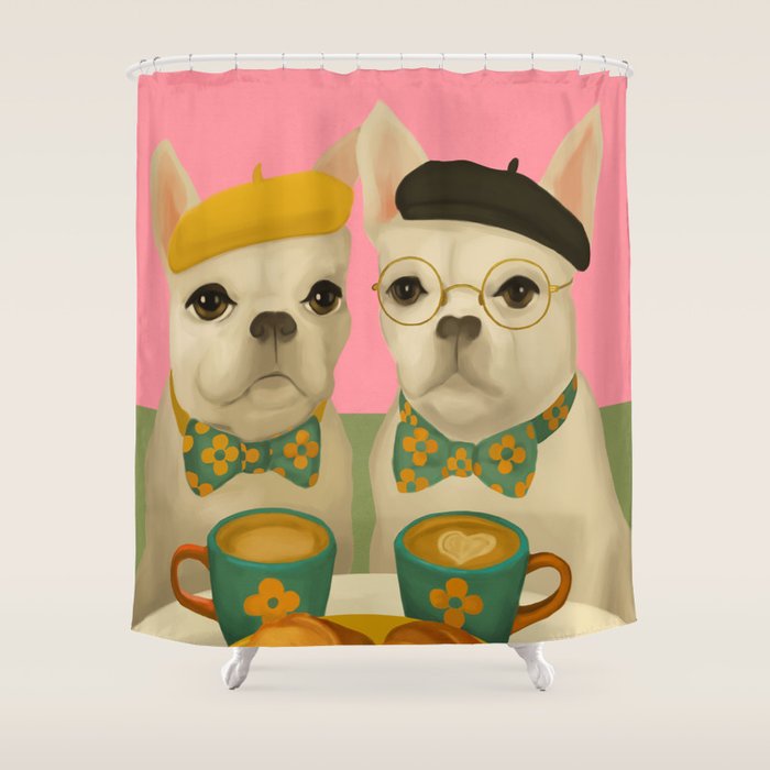 French Bulldogs at Breakfast Cafe Shower Curtain Gallery Image 1