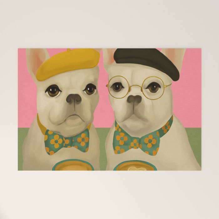 French Bulldogs at Breakfast Cafe Welcome Mat Gallery Image 1