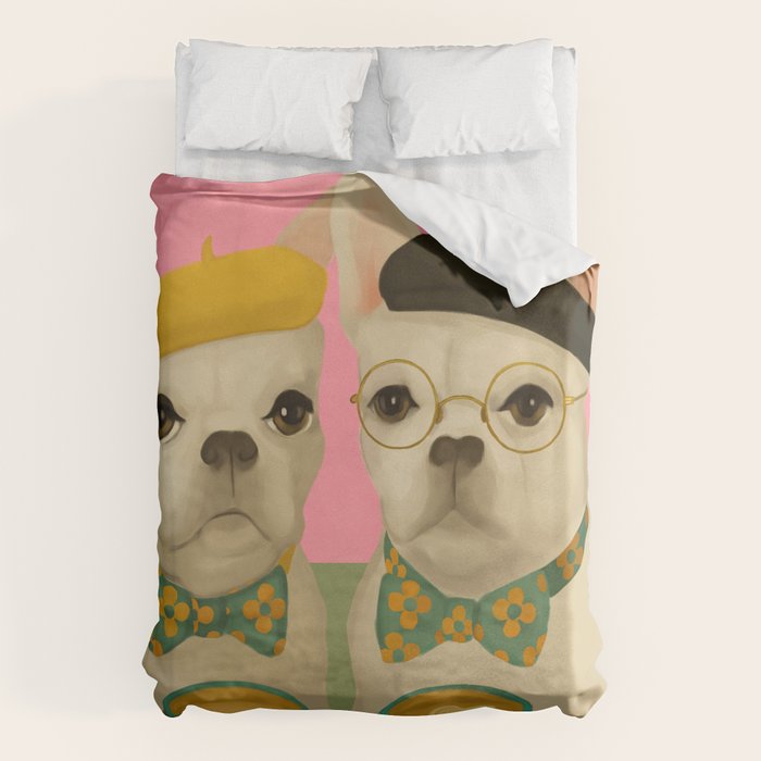French Bulldogs at Breakfast Cafe Duvet Cover Gallery Image 1