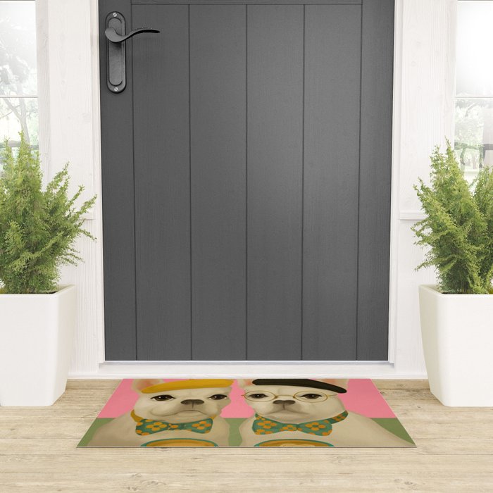 French Bulldogs at Breakfast Cafe Welcome Mat Gallery Image 3