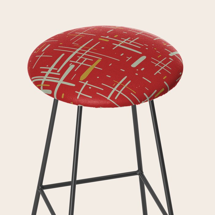 Mid-Century Modern Kinetikos Pattern in Retro Red Gold Celadon Stool Gallery Image 2