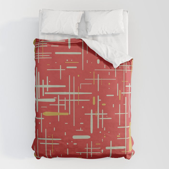 Mid-Century Modern Kinetikos Pattern in Retro Red Gold Celadon Duvet Cover Gallery Image 6