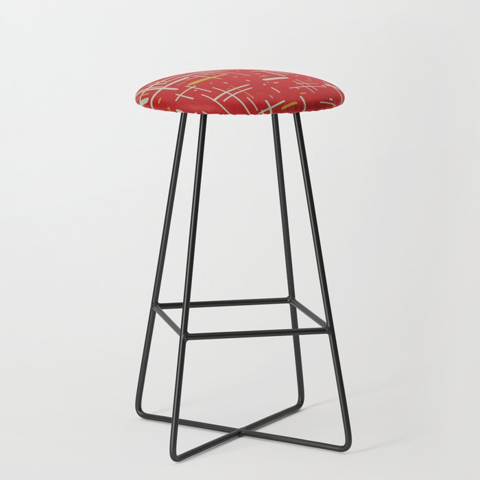 Mid-Century Modern Kinetikos Pattern in Retro Red Gold Celadon Stool Gallery Image 1