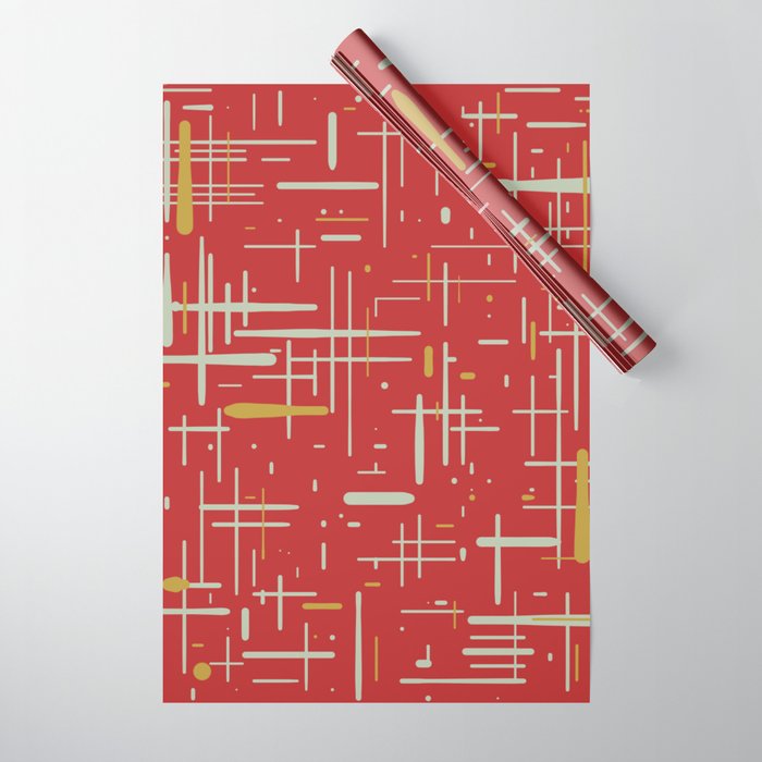 Mid-Century Modern Kinetikos Pattern in Retro Red Gold Celadon Wrapping Paper Gallery Image 1