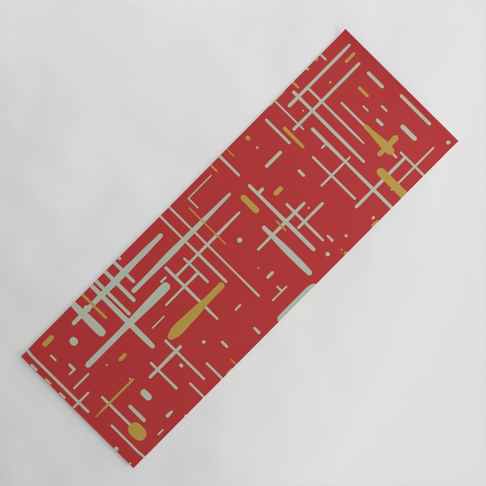 Mid-Century Modern Kinetikos Pattern in Retro Red Gold Celadon Yoga Mat Gallery Image 1