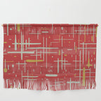 Mid-Century Modern Kinetikos Pattern in Retro Red Gold Celadon Wall Hanging Gallery Image 1